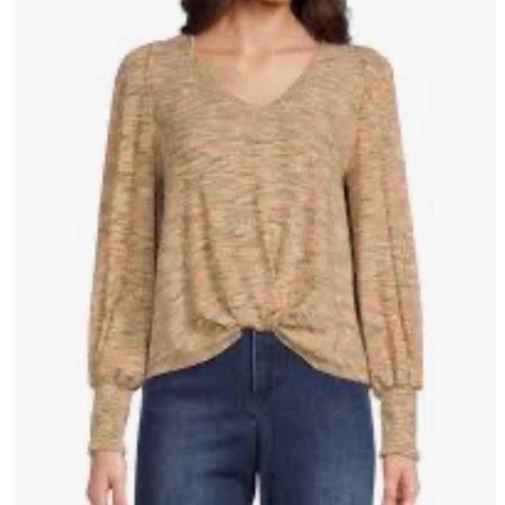Democracy Plus-Size Long Sleeve V-Neck Twist Hem Knit Top